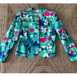 Vintage Anne Crimmins for Umi Collections 1980s Abstract Print Blazer SZ 10